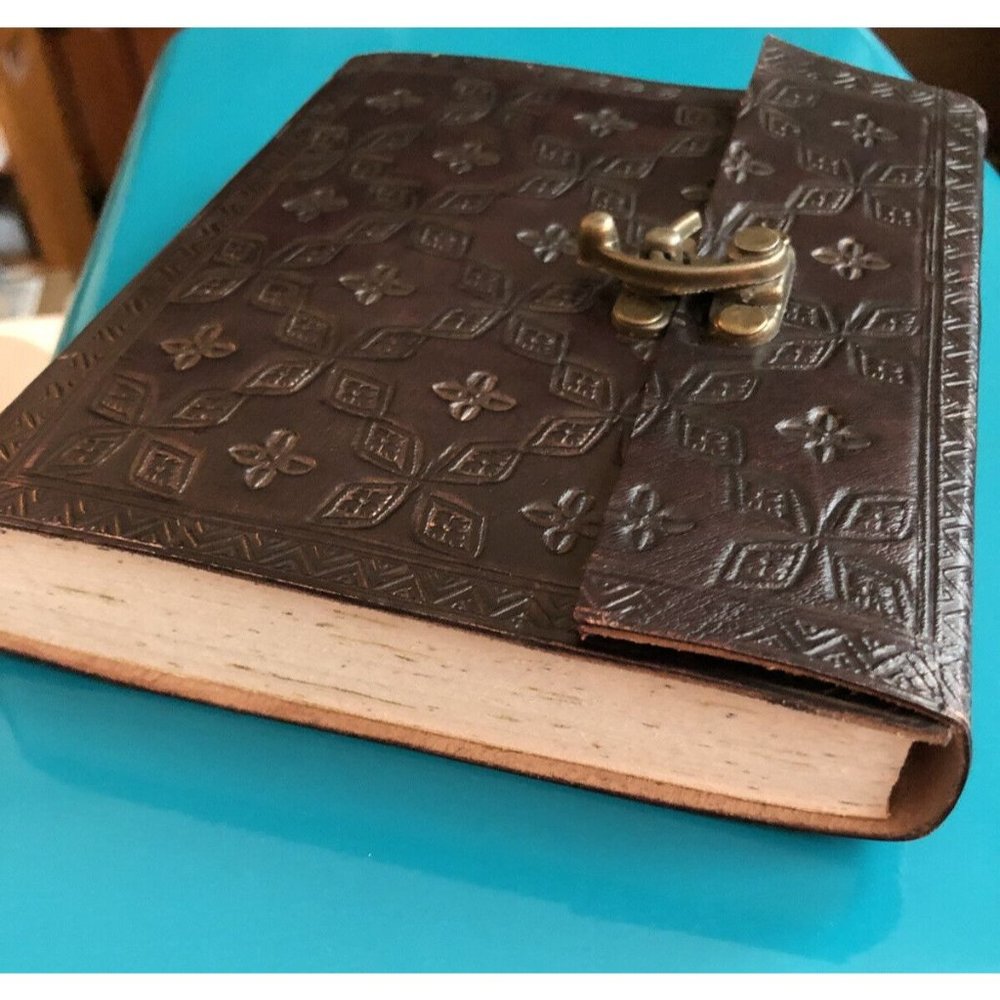 Elaborate Handmade‎ hand tooled decorated Leatherbound Journal Handcrafted Paper